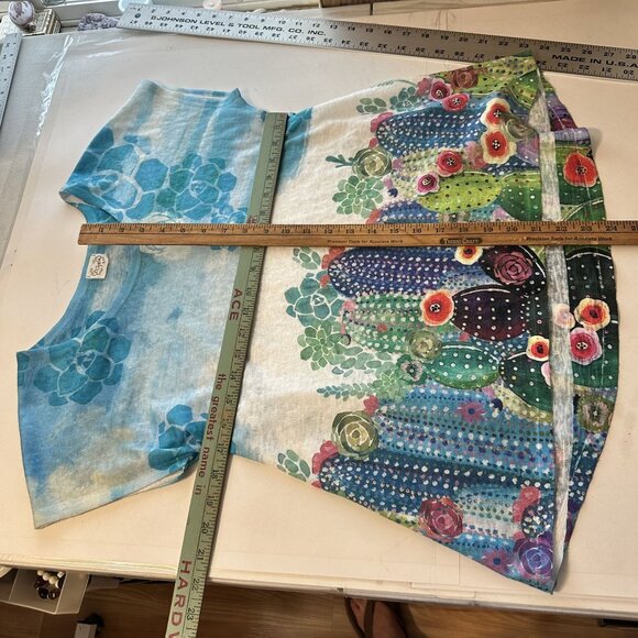 Et Lois Womens Cactus Print Top Shirt Small Blue Multicolor Art to Wear Western - Picture 6 of 8